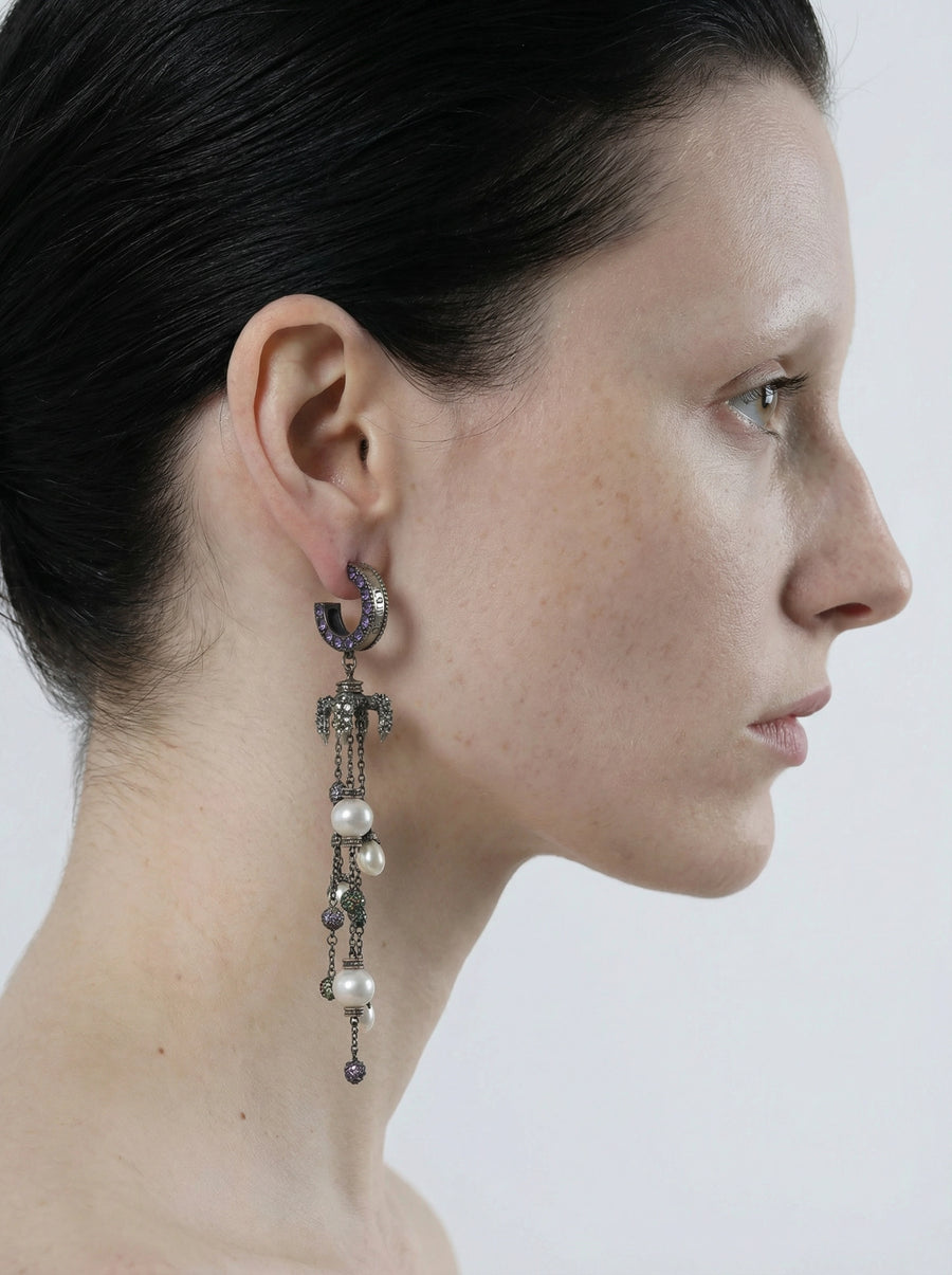 Violet Eclipse Pearl Cascade Earring